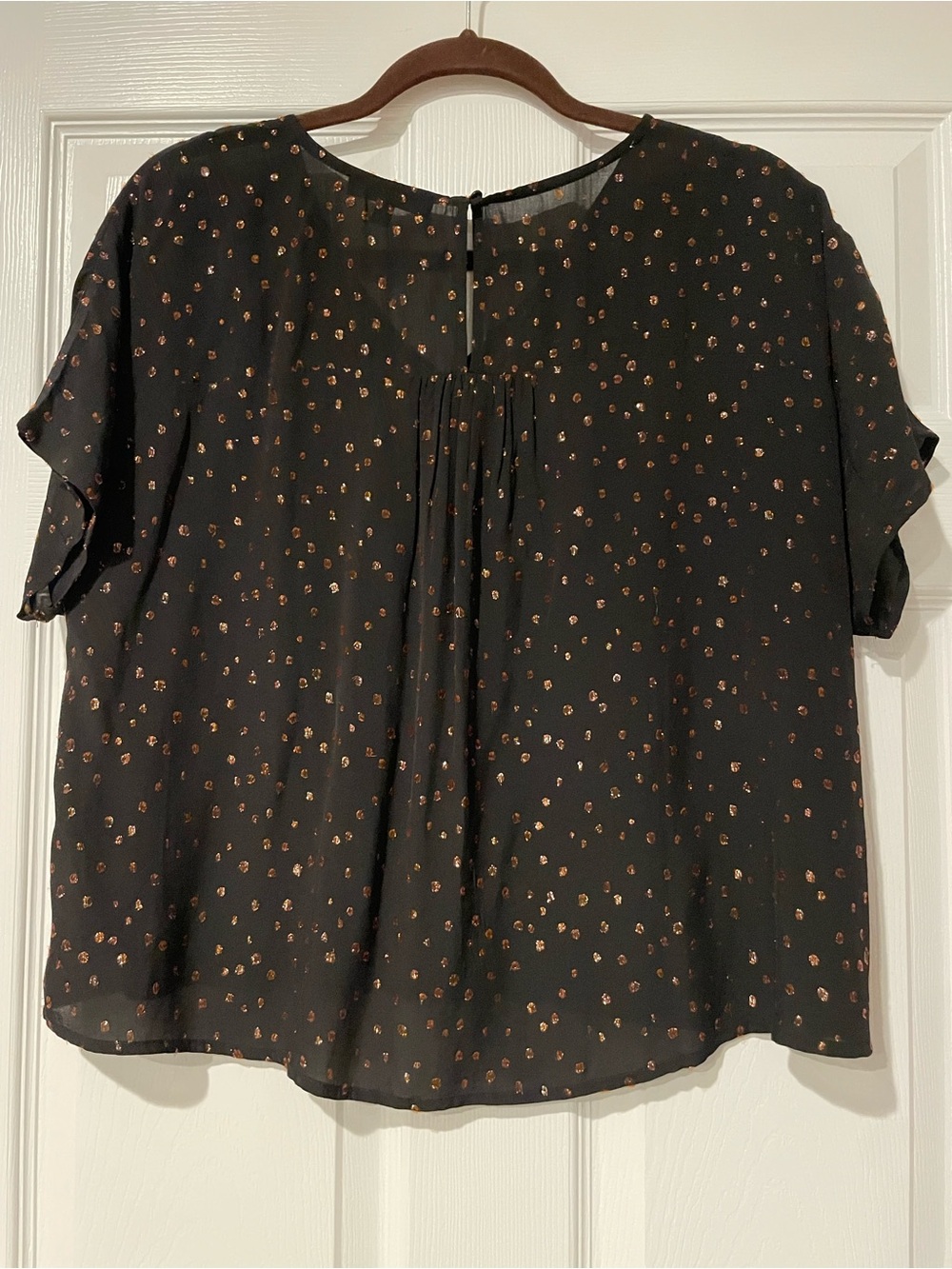 Madewell Black & Gold Metallic Foil Dot Pleated Blouse